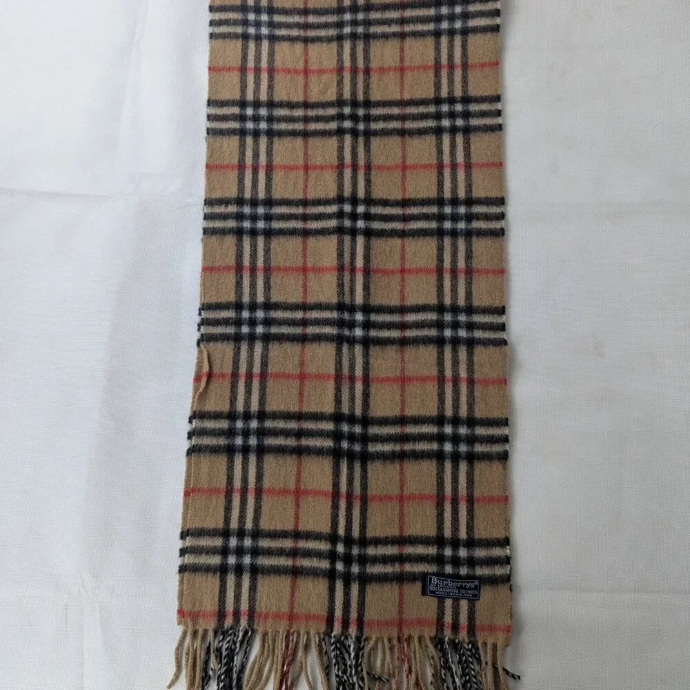 Burberry Check Beige Scarf Unisex | Cashmere Wool Blend | Authentic | Used - Picture 4 of 7